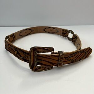 Furry Cowhide Leather Belt with Bengal Tiger Print